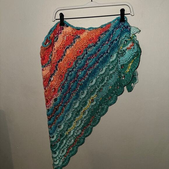 Handmade multi colored crochet swim sarong cover up - Picture 2 of 5
